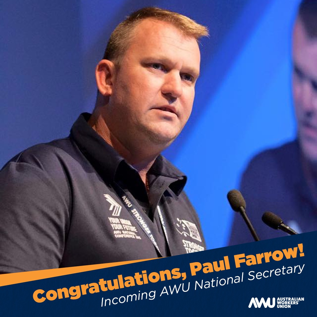 Paul Farrow announced as new AWU National Secretary